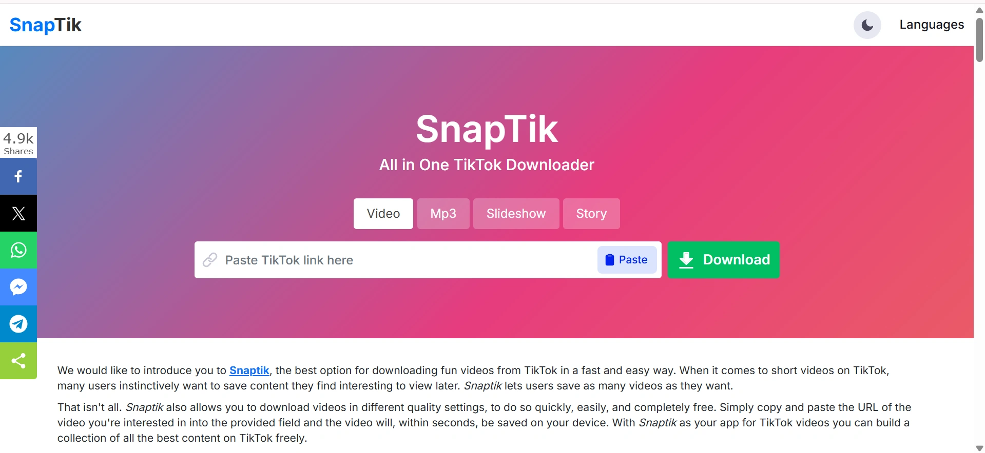 Download Video TikTok HD Gratis dengan Snaptik
